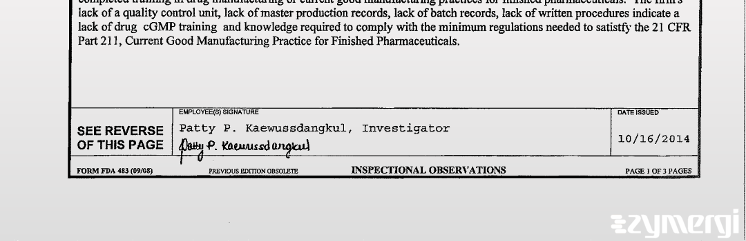 Patty P. Kaewussdangkul FDA Investigator
