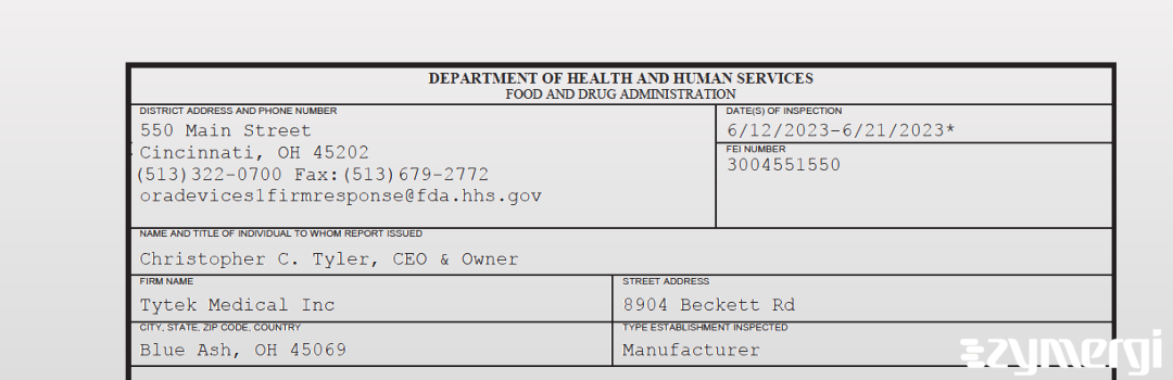 FDANews 483 Tytek Medical Inc Jun 21 2023 top