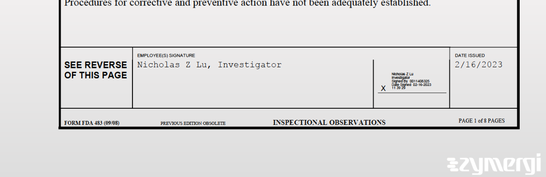 Nicholas Z. Lu FDA Investigator 