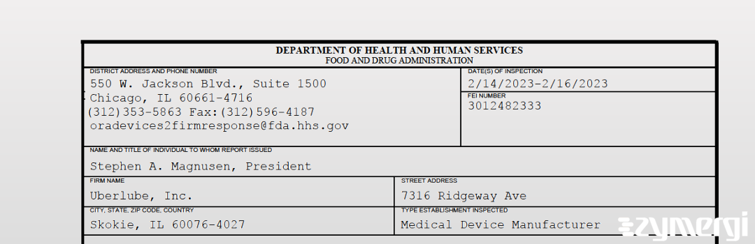 FDANews 483 Uberlube, Inc. Feb 16 2023 top