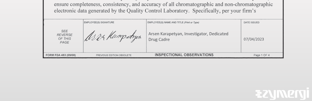 Arsen Karapetyan FDA Investigator 