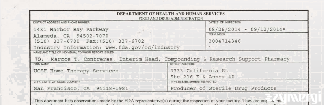 FDANews 483 UCSF Home Therapy Services Sep 12 2014 top