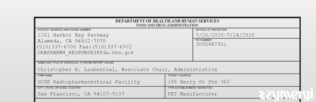 FDANews 483 UCSF Radiopharmaceutical Facility Jul 24 2020 top
