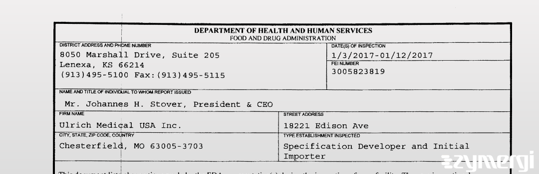 FDANews 483 ulrich medical USA Inc Jan 12 2017 top