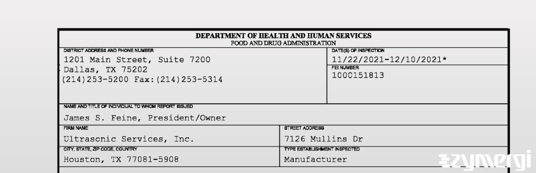 FDANews 483 Ultrasonic Services, Inc. Dec 10 2021 top