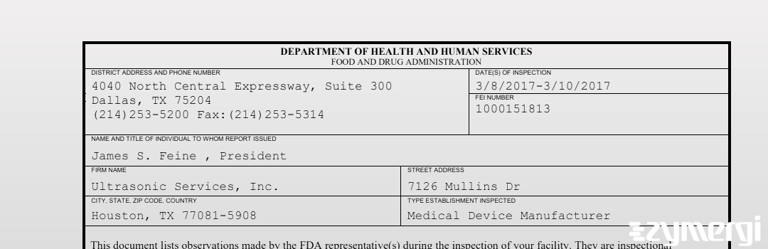 FDANews 483 Ultrasonic Services, Inc. Mar 10 2017 top