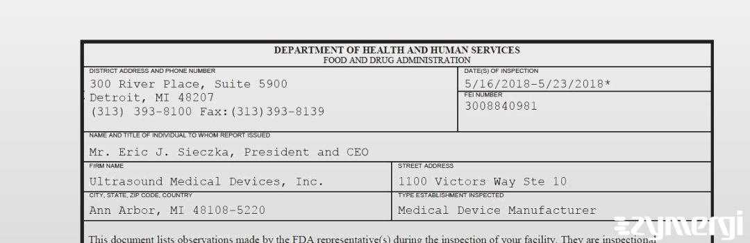 FDANews 483 Ultrasound Medical Devices, Inc. May 23 2018 top