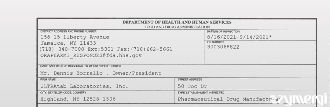 FDANews 483 ULTRAtab Laboratories, Inc. Sep 14 2021 top