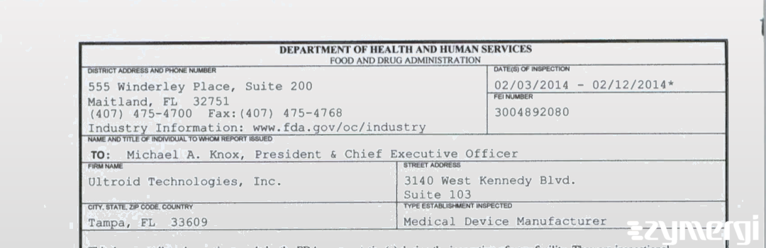 FDANews 483 Ultroid Technologies, Inc. Feb 12 2014 top