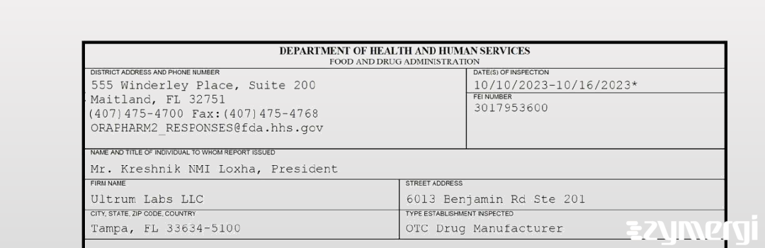 FDANews 483 Ultrum Labs LLC Oct 16 2023 top