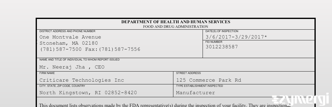 FDANews 483 Unetixs Vascular, Inc. Mar 29 2017 top