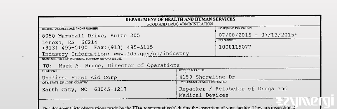 FDANews 483 Unifirst First Aid Corp Jul 13 2015 top