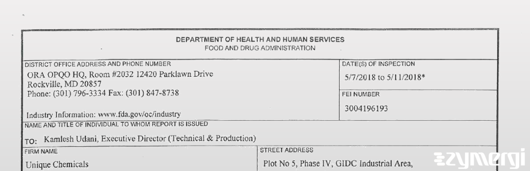 FDANews 483 Unique Chemicals May 11 2018 top