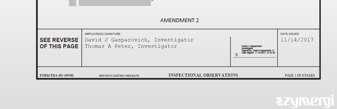 David J. Gasparovich FDA Investigator Thomas A. Peter FDA Investigator Medical Device Specialist 