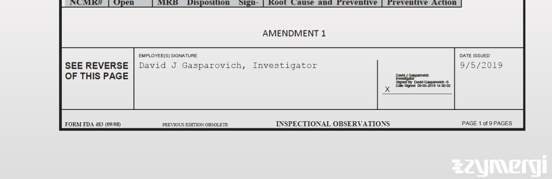 David J. Gasparovich FDA Investigator 