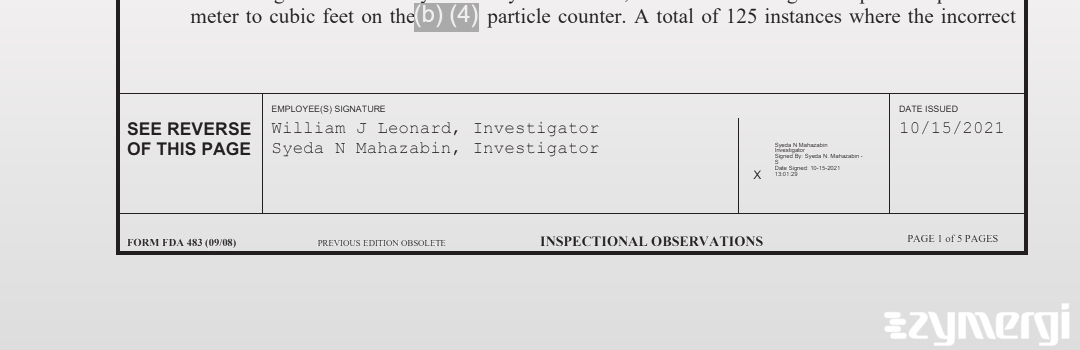 William J. Leonard FDA Investigator Syeda N. Mahazabin FDA Investigator 