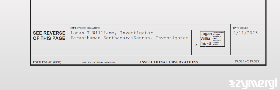 Logan T. Williams FDA Investigator Paranthaman SenthamaraiKannan FDA Investigator Nicholas L. Paulin FDA Investigator 