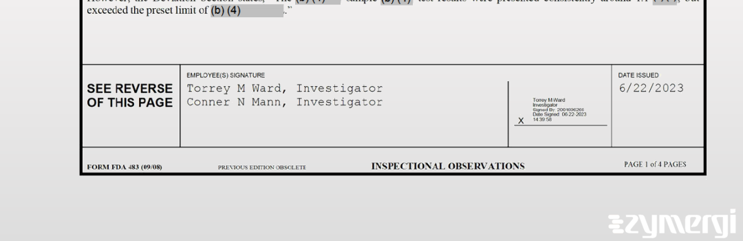 Carl A. Huffman FDA Investigator Torrey M. Ward FDA Investigator Conner N. Mann FDA Investigator 