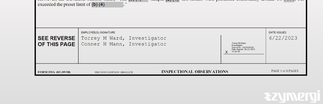 Carl A. Huffman FDA Investigator Torrey M. Ward FDA Investigator Conner N. Mann FDA Investigator