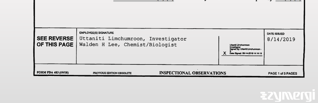 Uttaniti Limchumroon FDA Investigator Walden H. Lee FDA Investigator