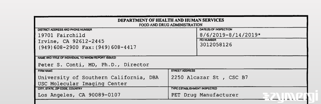 FDANews 483 University of Southern California, DBA USC Molecular Imaging Center Aug 14 2019 top