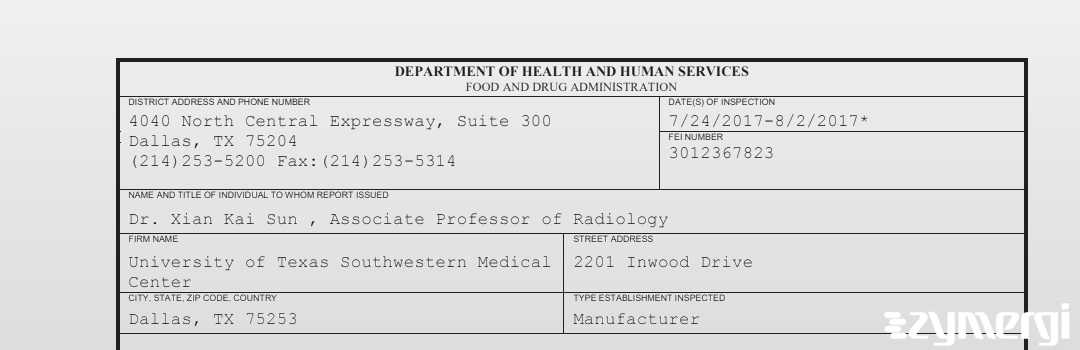 FDANews 483 University of Texas Southwestern Medical Center Aug 2 2017 top