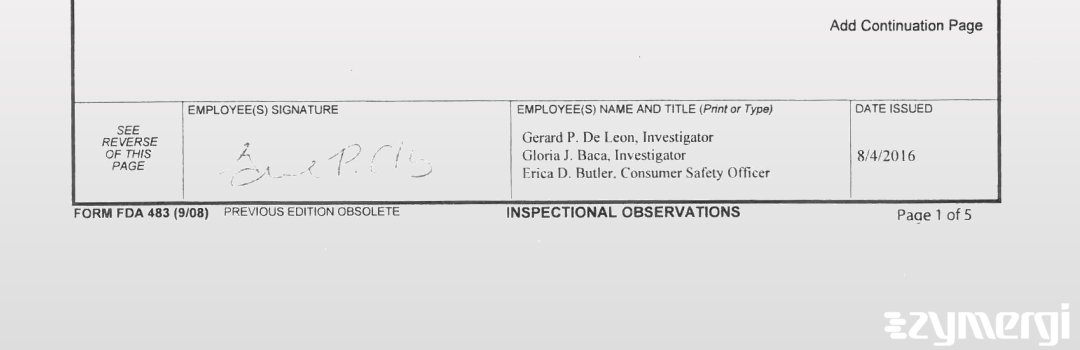 Gloria J. Baca FDA Investigator Gerard P. De Leon FDA Investigator Erica D. Butler FDA Investigator De Leon, Gerard P FDA Investigator 