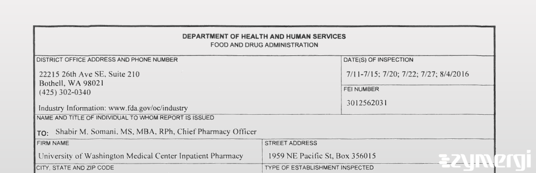 FDANews 483 University of Washington Inpatient Pharmacy Aug 4 2016 top