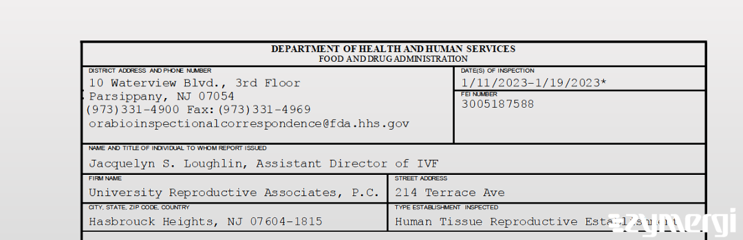 FDANews 483 University Reproductive Associates, P.C. Jan 19 2023 top