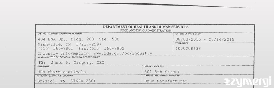 FDANews 483 UPM Pharmaceuticals Aug 14 2015 top