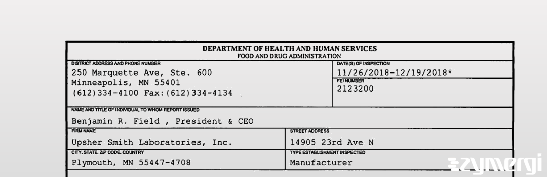 FDANews 483 Upsher Smith Laboratories, Inc. Dec 19 2018 top