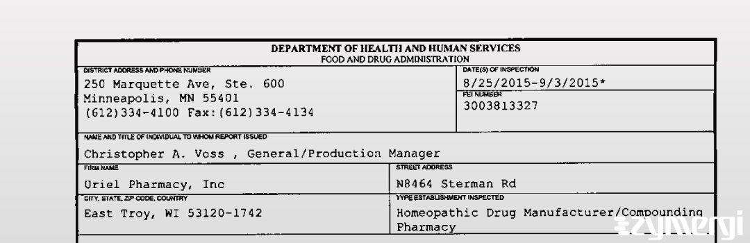 FDANews 483 Uriel Pharmacy, Inc Sep 3 2015 top