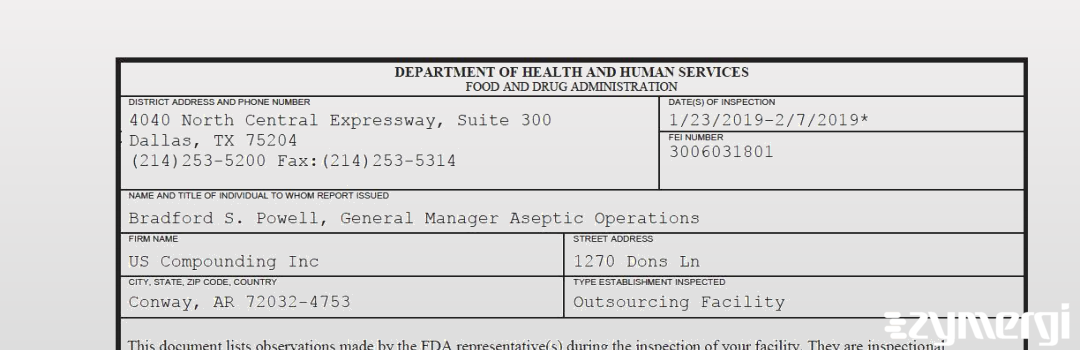 FDANews 483 US Compounding Inc Feb 7 2019 top