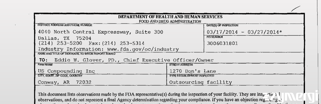 FDANews 483 US Compounding Inc Mar 27 2014 top