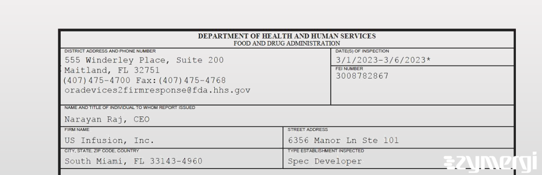 FDANews 483 US Infusion, Inc. Mar 6 2023 top