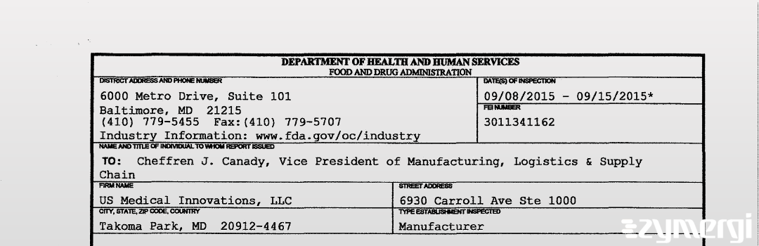 FDANews 483 US Medical Innovations, LLC Sep 14 2015 top