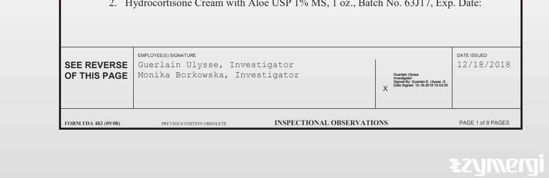 Guerlain Ulysse FDA Investigator Monika Borkowska FDA Investigator