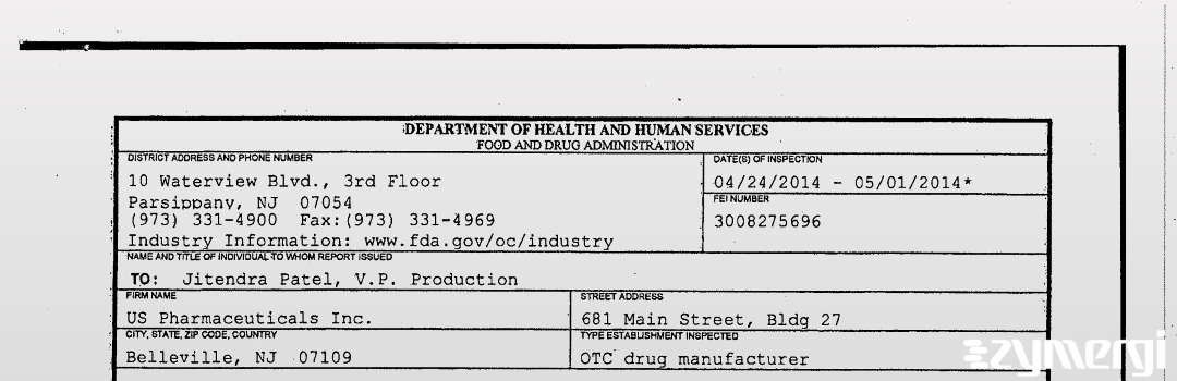 FDANews 483 US Pharmaceuticals Inc. May 1 2014 top