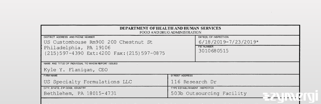 FDANews 483 US Specialty Formulations LLC Jul 23 2019 top