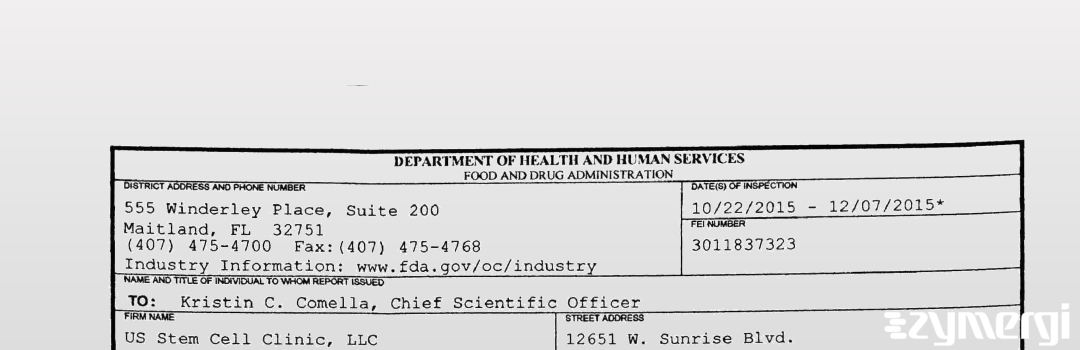 FDANews 483 US Stem Cell Clinic, LLC Dec 7 2015 top