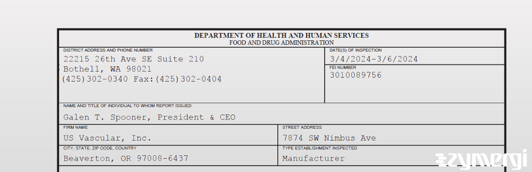 FDANews 483 US Vascular, Inc. Mar 6 2024 top