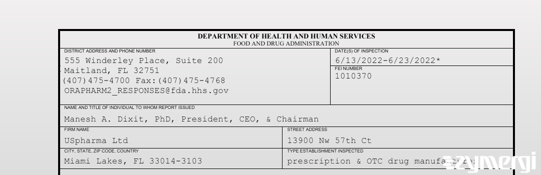 FDANews 483 USpharma Ltd Jun 23 2022 top