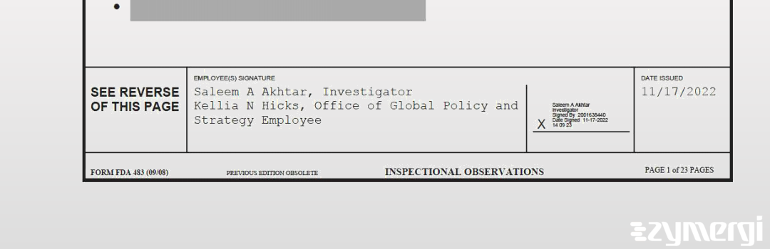 Saleem A. Akhtar FDA Investigator Kellia N. Hicks FDA Investigator