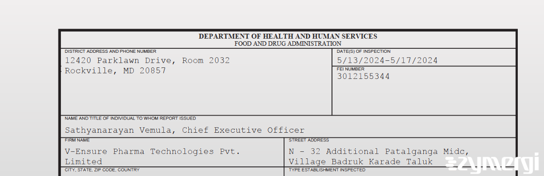 FDANews 483 V-Ensure Pharma Technologies Pvt. Limited May 17 2024 top