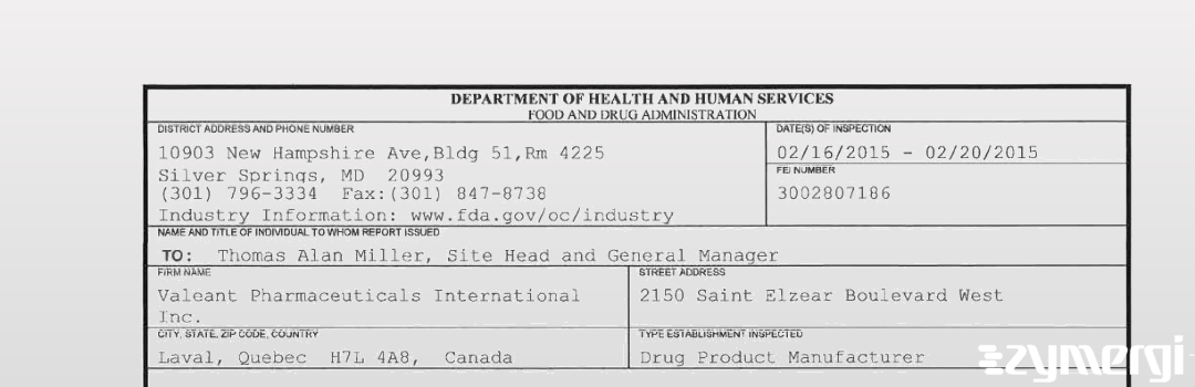 FDANews 483 Valeant Pharmaceuticals International, Inc Feb 20 2015 top