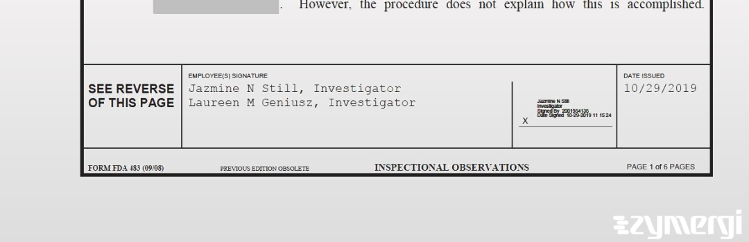 Laureen M. Geniusz FDA Investigator Jazmine N. Still FDA Investigator