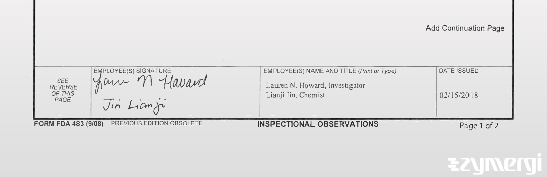 Lauren N. Howard FDA Investigator Lianji Jin FDA Investigator 