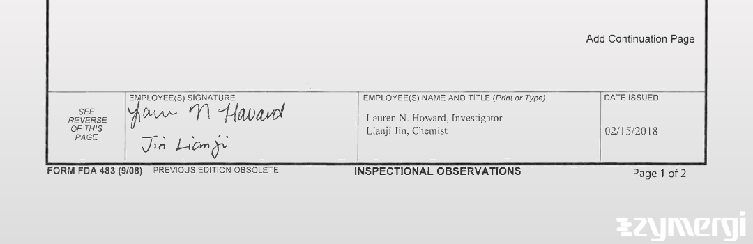Lauren N. Howard FDA Investigator Lianji Jin FDA Investigator