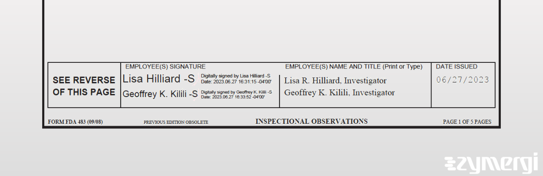 Geoffrey K. Kilili FDA Investigator Lisa R. Hilliard FDA Investigator 