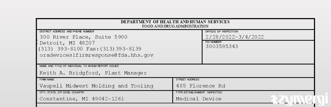 FDANews 483 Vaupell Midwest Molding and Tooling Mar 4 2022 top